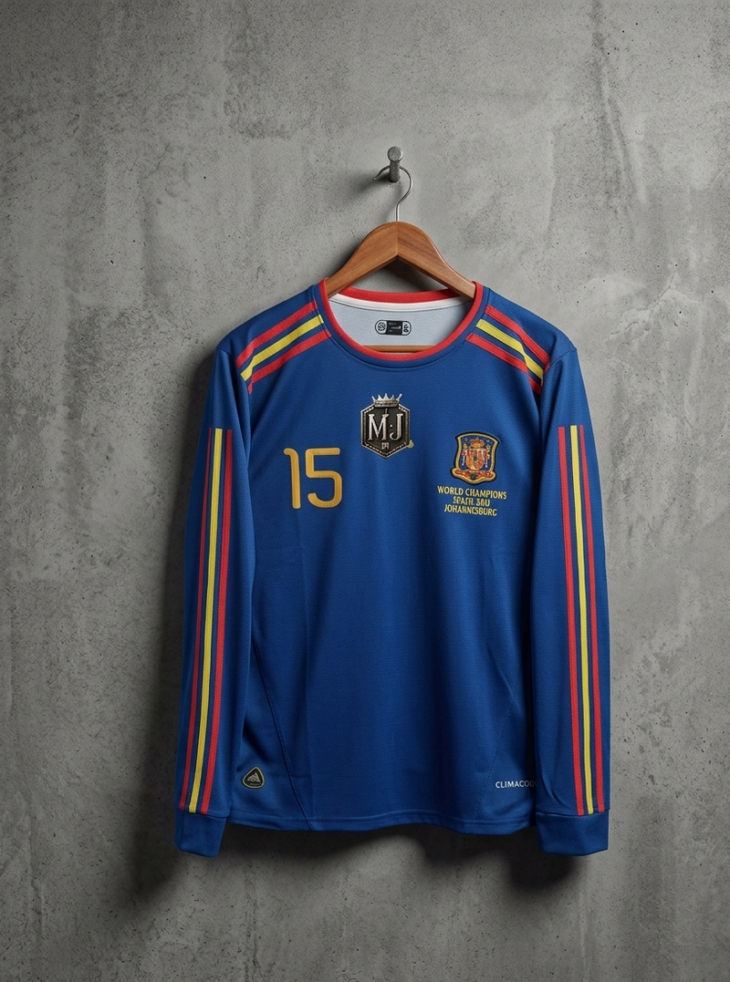 SPAIN 2010 AWAY SERGIO RAMOS WORLD CUP FULL SLEEVE EMBROIDERY [[[A100]]]((