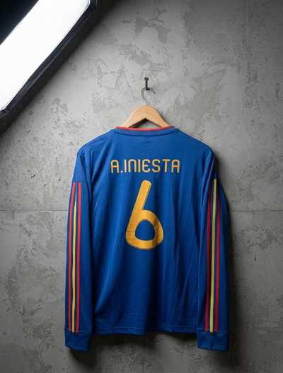 SPAIN 2010 AWAY WORLD CUP FULL SLEEVE EMBROIDERY INIESTA ((