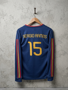SPAIN 2010 AWAY SERGIO RAMOS WORLD CUP FULL SLEEVE EMBROIDERY [[[A100]]]((